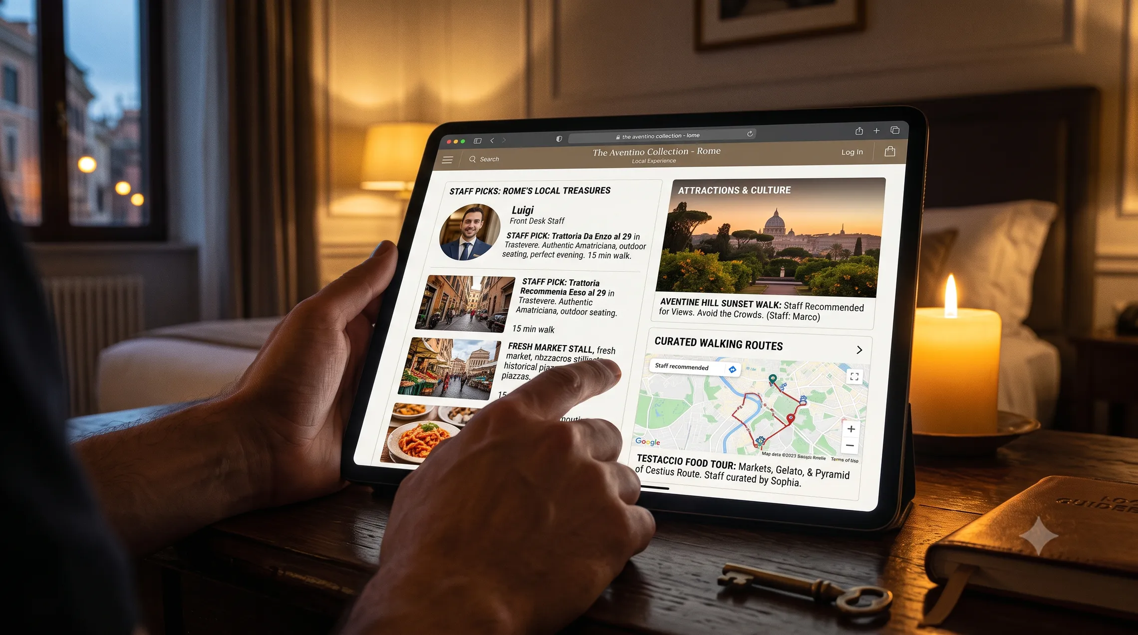 Esempio di sito ottimizzato per la SEO locale che mostra consigli personalizzati e mappe su un tablet